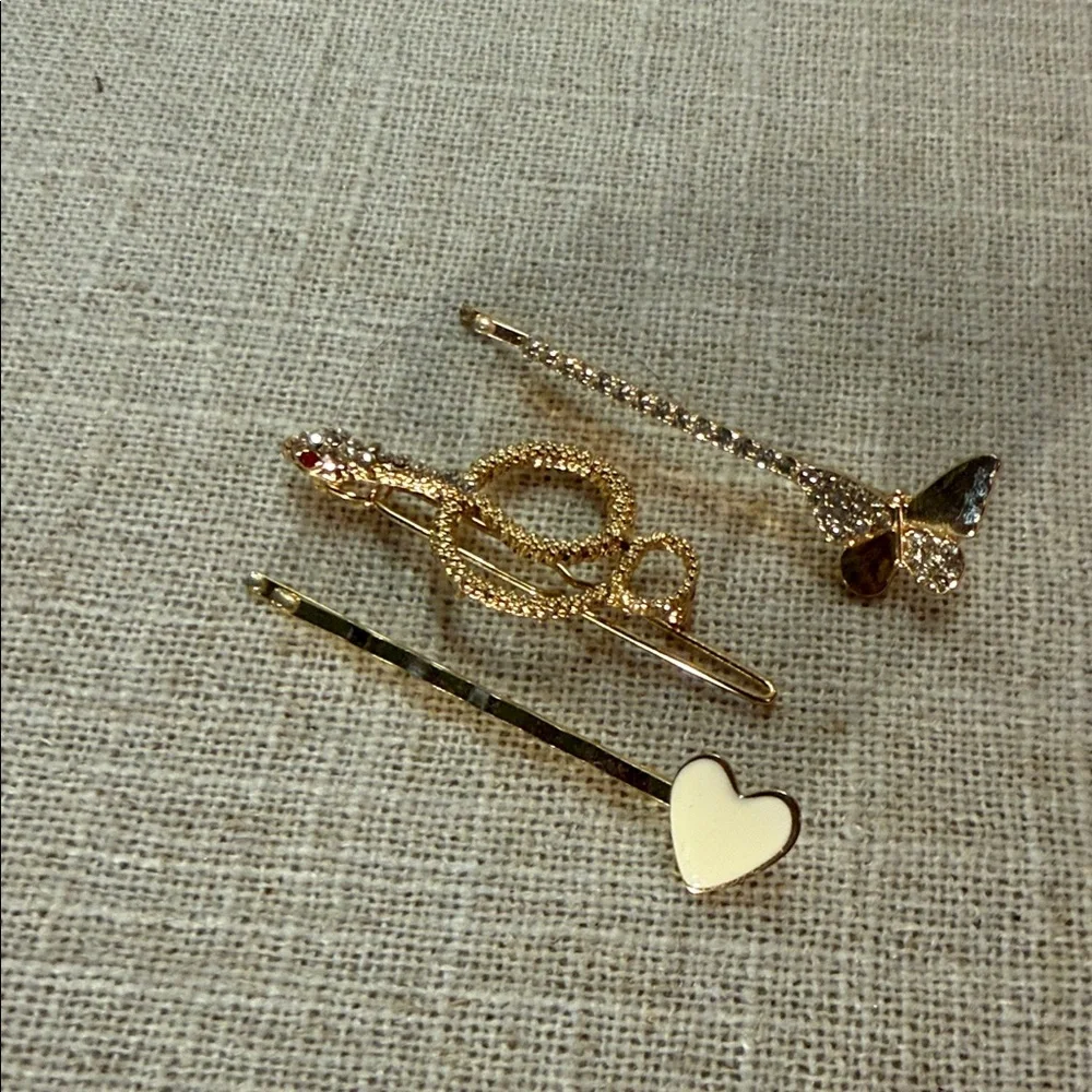 Fun teen hair accessories random theme Gold metal Hair Pins Set 3‎